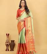 Pista Jacquard Cotton Silk Woven Saree With Blouse Piece