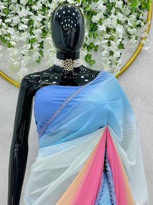 Multicolour Padding Lace Border Georgette Bollywood Saree With Blouse Arti Silk Blouse 1