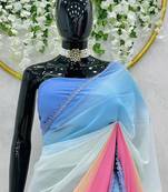 Multicolour Padding Lace Border Georgette Bollywood Saree With Blouse Arti Silk Blouse