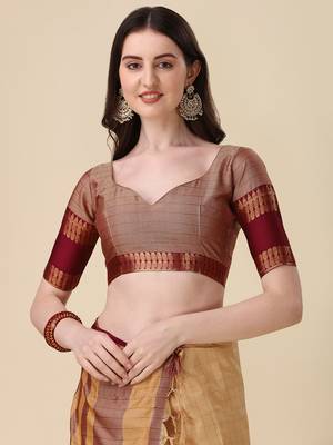 Cotton Silk Zari Border Beige Saree with Blouse Piece 4