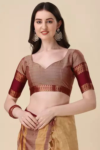 Cotton Silk Zari Border Beige Saree with Blouse Piece