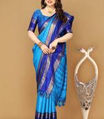 Bright Blue Faux Cotton Silk Zari Border Saree