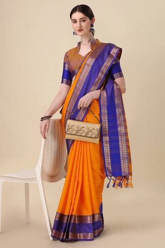 Gold Zari Border Cotton Silk Woven Saree With Blouse Piece