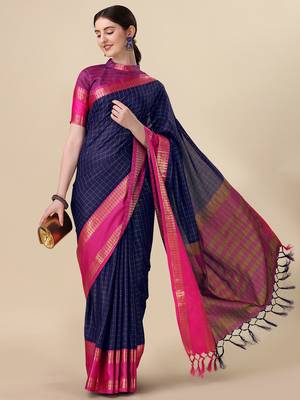 Navy Blue South Silk Saree for Festivals and Weddings 1