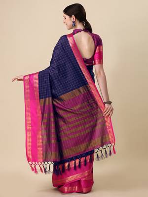Navy Blue South Silk Saree for Festivals and Weddings 2