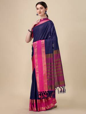 Navy Blue South Silk Saree for Festivals and Weddings 3