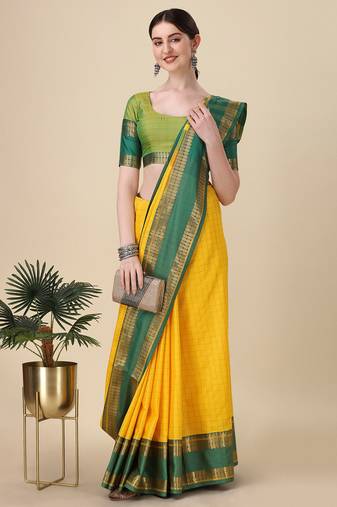 Villagius Cotton Silk Resham Woven Yellow Saree with Blouse Piece