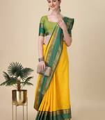 Villagius Cotton Silk Resham Woven Yellow Saree with Blouse Piece