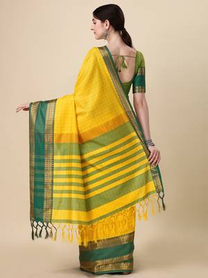 Villagius Cotton Silk Resham Woven Yellow Saree with Blouse Piece 2