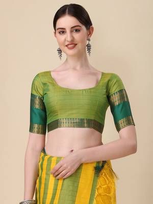 Villagius Cotton Silk Resham Woven Yellow Saree with Blouse Piece 4