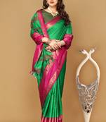 Green Zari Border Cotton Silk Woven Saree With Blouse Piece