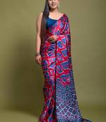 Pink Digital Printed Satin Fabric Bollywood Saree With Bloise Piece