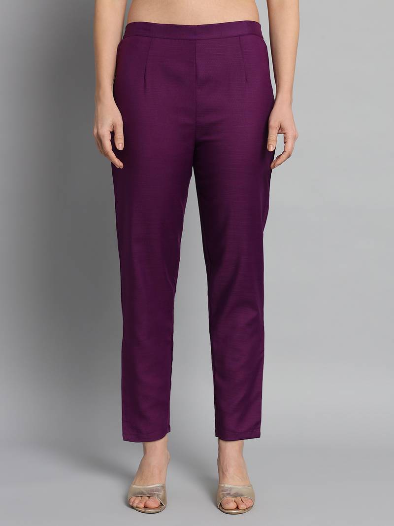 Wine Slub Cotton Fabric Straight Kurta, Pant and Dupatta Set