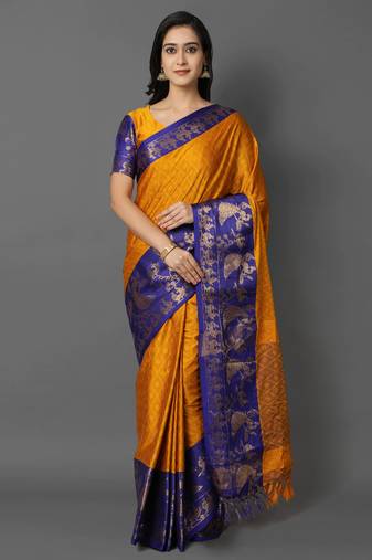 Gold Jacquard Cotton Silk Woven Saree With Blouse Piece