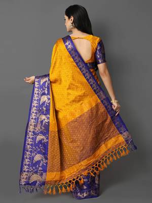 Gold Jacquard Cotton Silk Woven Saree With Blouse Piece 2