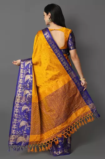Gold Jacquard Cotton Silk Woven Saree With Blouse Piece