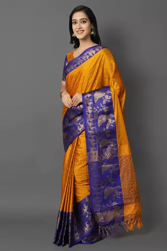Gold Jacquard Cotton Silk Woven Saree With Blouse Piece