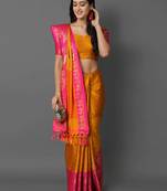Musturd Jacquard Cotton Silk Woven Saree With Blouse Piece