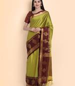 Lime Jacquard Cotton Silk Woven Saree With Blouse Piece