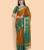 Orange Jacquard Cotton Silk Woven Saree With Blouse Piece