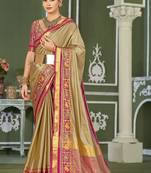 Beige Jacquard Soft Silk Woven Saree With Silk Blouse Piece