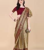 Beige Jacquard Soft Aura Silk Woven Saree With Silk Blouse Piece