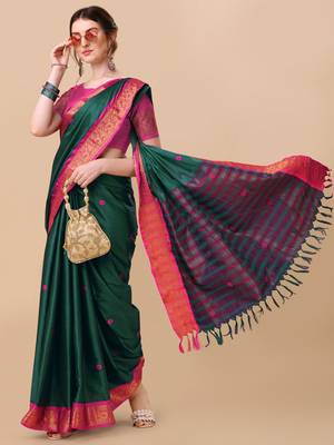 Green Jacquard Soft Aura Silk Woven Saree With Silk Blouse Piece 1