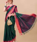 Green Jacquard Soft Aura Silk Woven Saree With Silk Blouse Piece