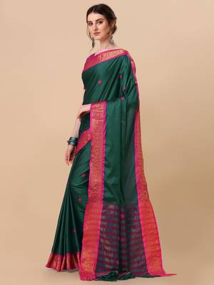 Green Jacquard Soft Aura Silk Woven Saree With Silk Blouse Piece 3