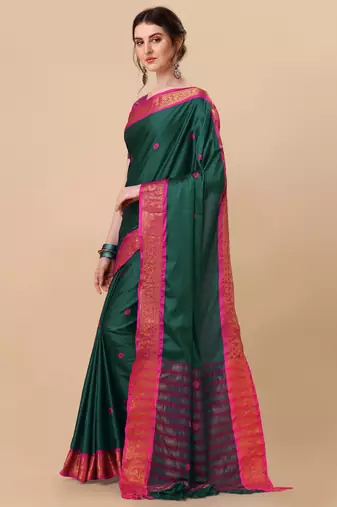 Green Jacquard Soft Aura Silk Woven Saree With Silk Blouse Piece