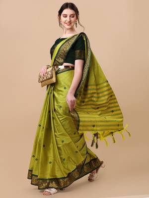 lime jacquard soft aura silk woven saree with blouse piece 1