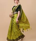 Lime Jacquard Soft Aura Silk Woven Saree With Silk Blouse Piece