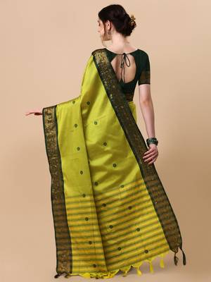 lime jacquard soft aura silk woven saree with blouse piece 2