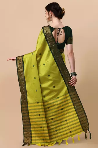lime jacquard soft aura silk woven saree with blouse piece