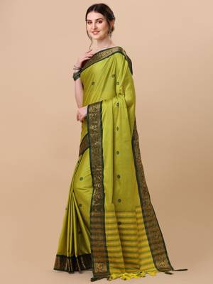 lime jacquard soft aura silk woven saree with blouse piece 3