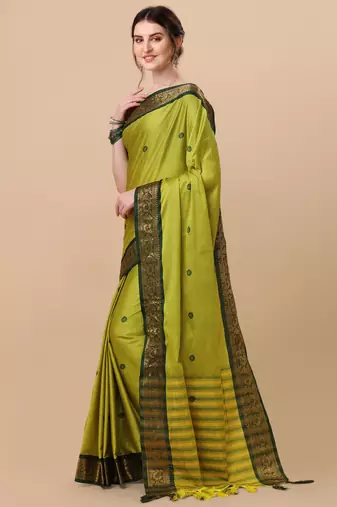 lime jacquard soft aura silk woven saree with blouse piece