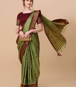 Pista Jacquard Pure Soft  Aura Silk Woven Saree With Silk Blouse Piece
