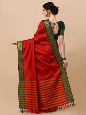 Red Jacquard Pure Soft  Aura Silk Woven Saree With Silk Blouse Piece 2