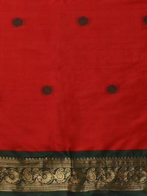 Red Jacquard Pure Soft  Aura Silk Woven Saree With Silk Blouse Piece 5