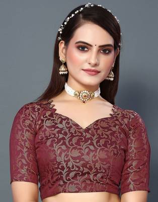 Beige Maroon Jacquard Soft Aura Silk Woven Saree With Silk Blouse Piece 4