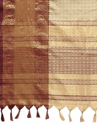 Beige Maroon Jacquard Soft Aura Silk Woven Saree With Silk Blouse Piece 5