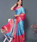 Turqunoise Pink Jacquard Soft Aura Silk Woven Saree With Silk Blouse Piece