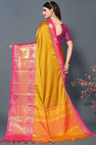 Gold Jacquard Soft Aura Silk Woven Saree With Silk Blouse Piece