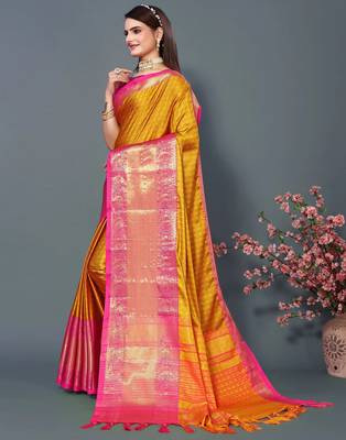 Gold Jacquard Soft Aura Silk Woven Saree With Silk Blouse Piece 3