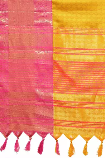 Gold Jacquard Soft Aura Silk Woven Saree With Silk Blouse Piece