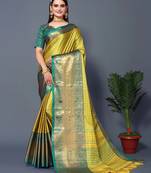 Lemon Rama Jacquard Soft Aura Silk Woven Saree With Silk Blouse Piece