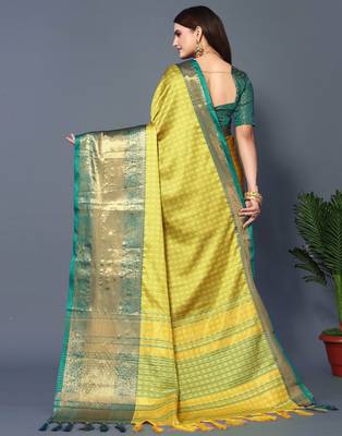 Lemon Rama Jacquard Soft Aura Silk Woven Saree With Silk Blouse Piece 2