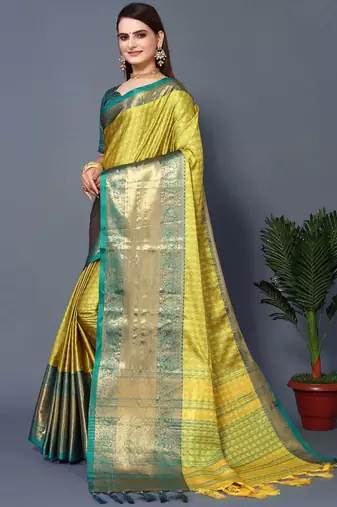 Lemon Rama Jacquard Soft Aura Silk Woven Saree With Silk Blouse Piece