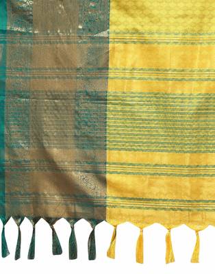 Lemon Rama Jacquard Soft Aura Silk Woven Saree With Silk Blouse Piece 5