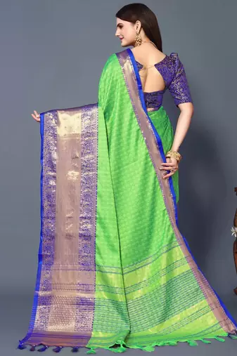 Parrot Blue Jacquard Soft Aura Silk Woven Saree With Silk Blouse Piece